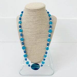 NWT Genuine Murano Glass, Agate & Pearls Necklace Blue White